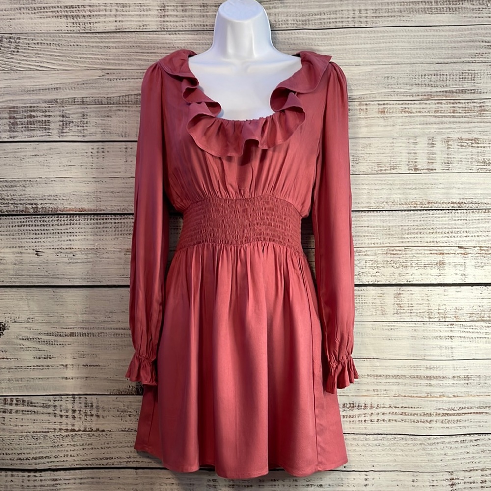 🔥 SALE FOREVER 21 Long Sleeve Pink Ruffle Dress | Size Small